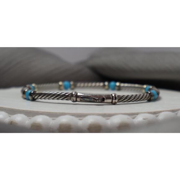 David Yurman 925 & 14k Turquoise Bead Cable Bracelet 9.6G / 7in - Picture 2 of 6